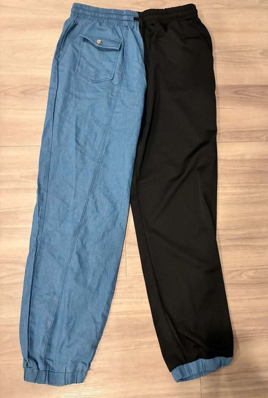 Two Tone Black Blue Split Leg Jogger Pants XL Colorblock